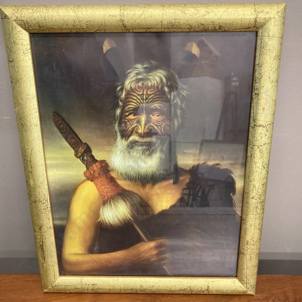 Framed Gottfried Lindauer Print of Chief Eruera Maihi Patuone 1874. 38 x 30cm Image 1++
